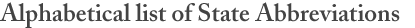 Header: Alphabetical Listing of State Abbreviations