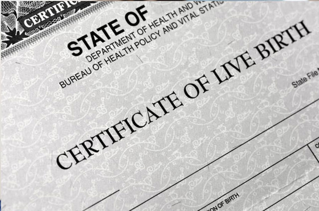 Photo of birth certificate