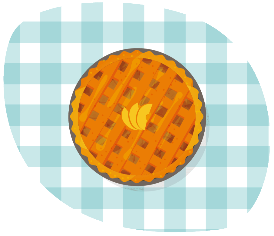 An illustration of a peach pie with slice