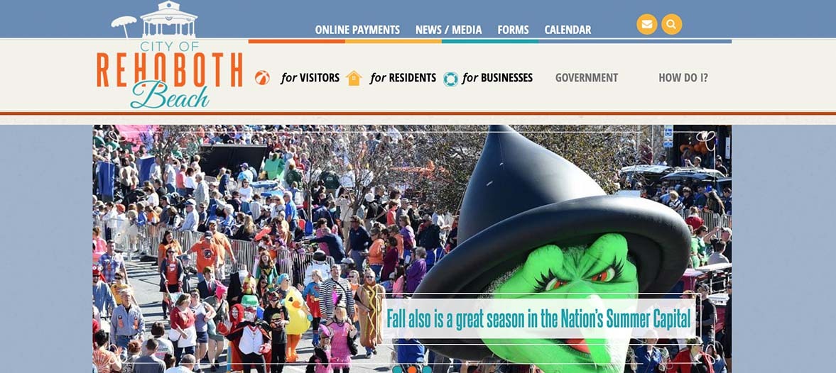 A screenshot of the City of Rehoboth's website featuring the notorious Sea Witch Fesitival.