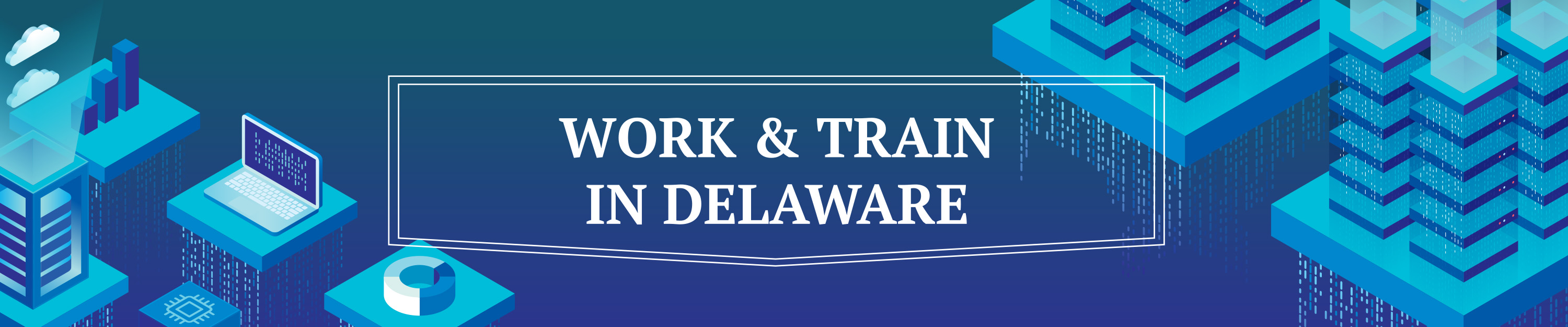 A graphic with symbols representing workign and training in Delaware